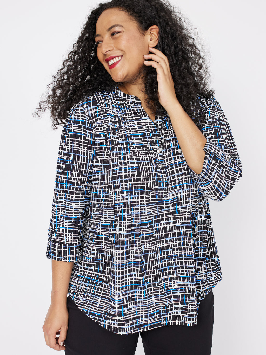 Roz & Ali Window Pane Plaid Popover - Plus