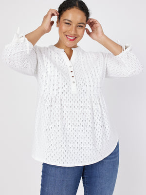 Roz & Ali Eyelet Tie Sleeve Popover - Plus - 5