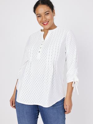 Roz & Ali Eyelet Tie Sleeve Popover - Plus - 1