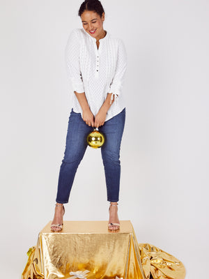 Roz & Ali Eyelet Tie Sleeve Popover - Plus - 9