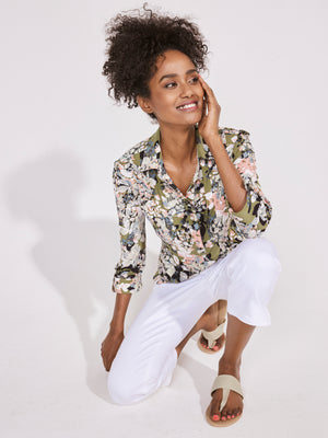 Roz & Ali Olive & Coral Floral Pintuck Popover - 3