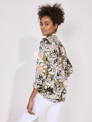 Roz & Ali Olive & Coral Floral Pintuck Popover - 2