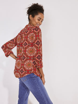 Roz & Ali Medallion Pintuck Print Popover - 8