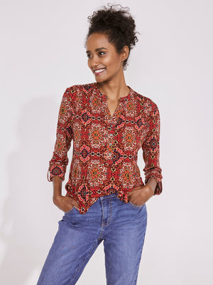 Roz & Ali Medallion Pintuck Print Popover - 5