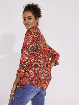 Roz & Ali Medallion Pintuck Print Popover - 2