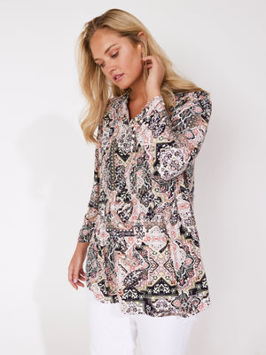 Roz & Ali Tie Sleeve Patchwork Popover - Plus - 8
