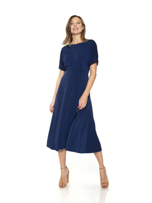 Lana Draped Boatneck Neckline Bodice Midi Dress With Slit - 29