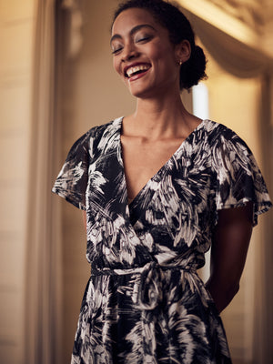 High Low Black/Taupe Floral Mesh Wrap Dress - 7