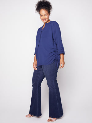 Roz & Ali Three Quarter Sleeve Side Tie Popover Blouse - Plus - 14