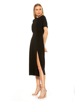 Lana Draped Boatneck Neckline Bodice Midi Dress With Slit - 56