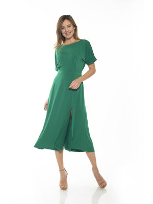 Lana Draped Boatneck Neckline Bodice Midi Dress With Slit - 24