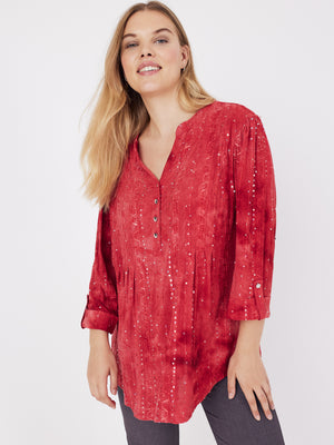 Roz & Ali Red Sequin Tie Dye Popover - Plus - 11