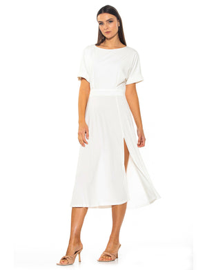 Lana Draped Boatneck Neckline Bodice Midi Dress With Slit - 14