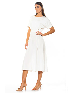 Lana Draped Boatneck Neckline Bodice Midi Dress With Slit - 15