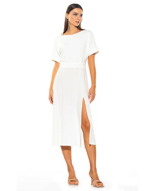 Lana Draped Boatneck Neckline Bodice Midi Dress With Slit - 16