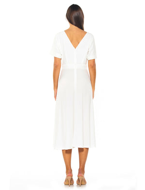 Lana Draped Boatneck Neckline Bodice Midi Dress With Slit - 12