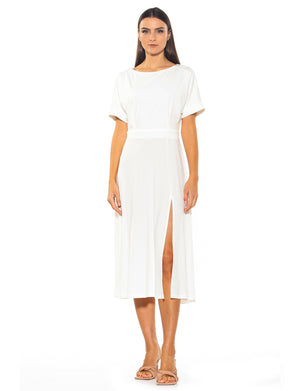 Lana Draped Boatneck Neckline Bodice Midi Dress With Slit - 11
