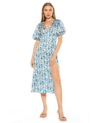 Nola V Neck Puff Sleeve Fit And Flare - 1
