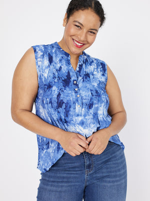 Roz & Ali Floral Tie Dye Jacquard Sleeveless Popover - Plus - 4