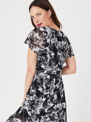 High Low Black/Taupe Floral Mesh Wrap Dress - 12