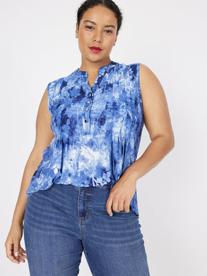 Roz & Ali Floral Tie Dye Jacquard Sleeveless Popover - Plus - 6