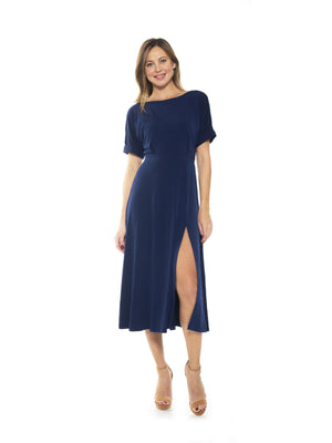 Lana Draped Boatneck Neckline Bodice Midi Dress With Slit - 27