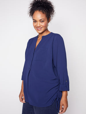 Roz & Ali Three Quarter Sleeve Side Tie Popover Blouse - Plus - 11