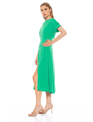 Lana Draped Boatneck Neckline Bodice Midi Dress With Slit - 38