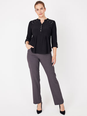Roz & Ali Novelty Black Pintuck Popover - 3