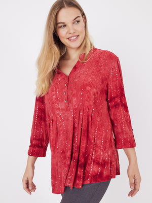 Roz & Ali Red Sequin Tie Dye Popover - Plus - 12