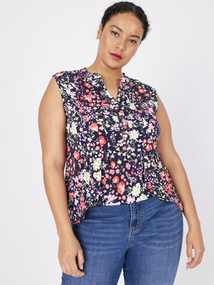 Roz & Ali Sleeveless Botanical Floral Popover - Plus - 7