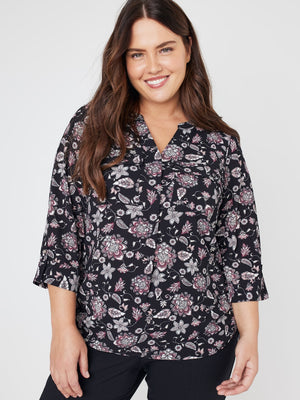 Roz & Ali Floral Side Tie Popover Blouse - Plus - 1