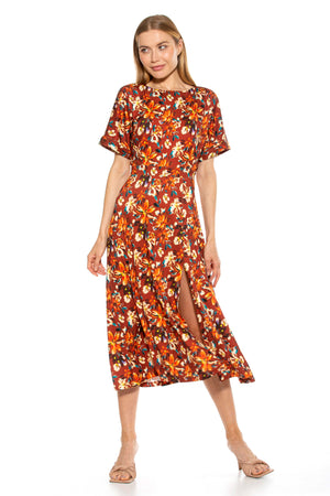 Lana Draped Boatneck Neckline Bodice Midi Dress With Slit - 9