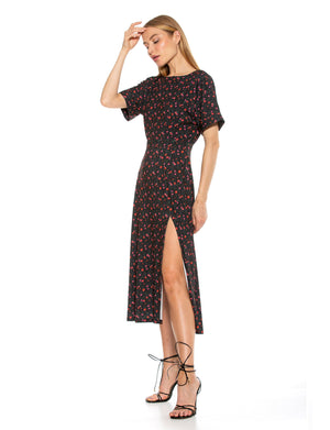 Lana Draped Boatneck Neckline Bodice Midi Dress With Slit - 63