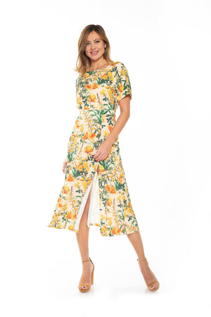Lana Draped Boatneck Neckline Bodice Midi Dress With Slit - 19