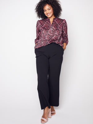 Roz & Ali Wine Lurex Plaid Popover - Plus - 4