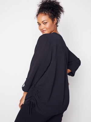 Roz & Ali Three Quarter Sleeve Side Tie Popover Blouse - Plus - 16