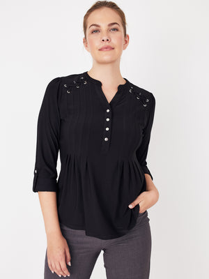 Roz & Ali Novelty Black Pintuck Popover - 1