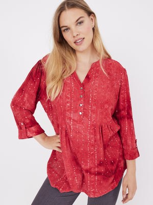 Roz & Ali Red Sequin Tie Dye Popover - Plus - 10
