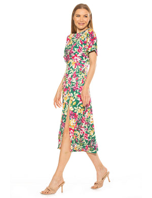 Lana Draped Boatneck Neckline Bodice Midi Dress With Slit - 48