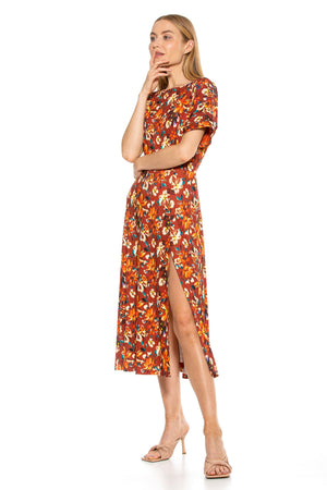 Lana Draped Boatneck Neckline Bodice Midi Dress With Slit - 10