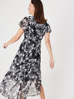High Low Black/Taupe Floral Mesh Wrap Dress - 6