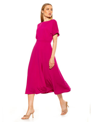 Lana Draped Boatneck Neckline Bodice Midi Dress With Slit - 59