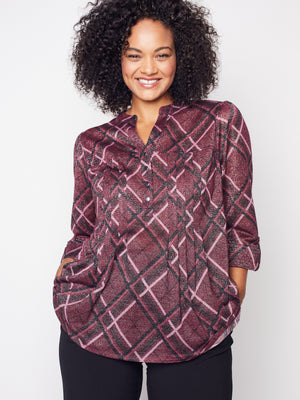 Roz & Ali Wine Lurex Plaid Popover - Plus - 5