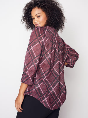 Roz & Ali Wine Lurex Plaid Popover - Plus - 2