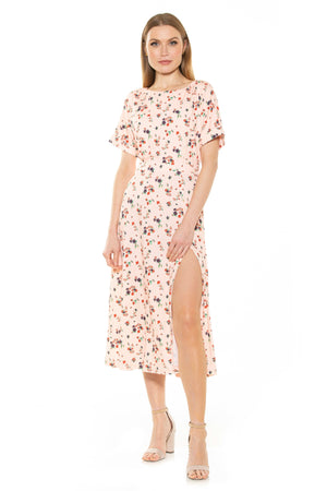 Lana Draped Boatneck Neckline Bodice Midi Dress With Slit - 22