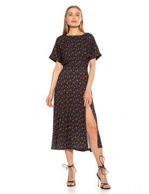 Lana Draped Boatneck Neckline Bodice Midi Dress With Slit - 61