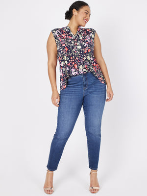 Roz & Ali Sleeveless Botanical Floral Popover - Plus - 4