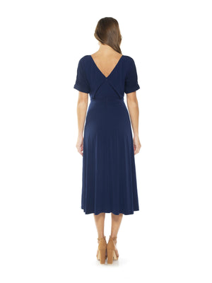 Lana Draped Boatneck Neckline Bodice Midi Dress With Slit - 28
