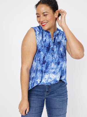 Roz & Ali Floral Tie Dye Jacquard Sleeveless Popover - Plus - 7